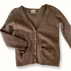 Brown V-Neck Button-Up Wool cardigan